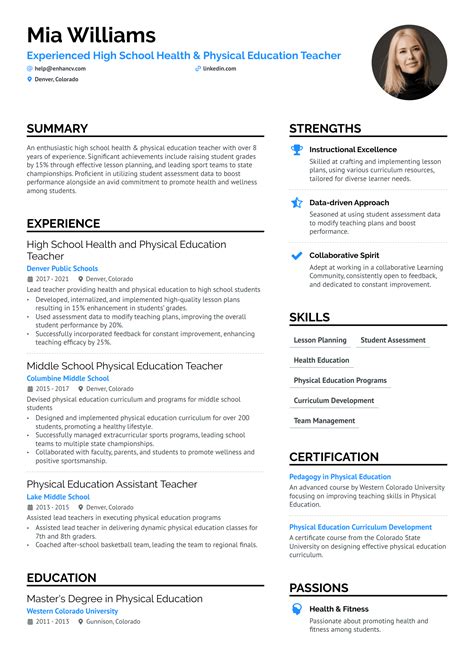 physical education teacher resume examples|2024 Physical Education Resume Example (+Guidance) .